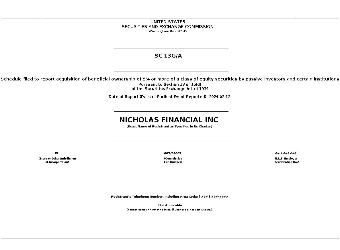 NICK : SC 13G/A Schedule filed to report acquisition of beneficial ownership of 5% or more of a class of equity securities by passive investors and certain institutions