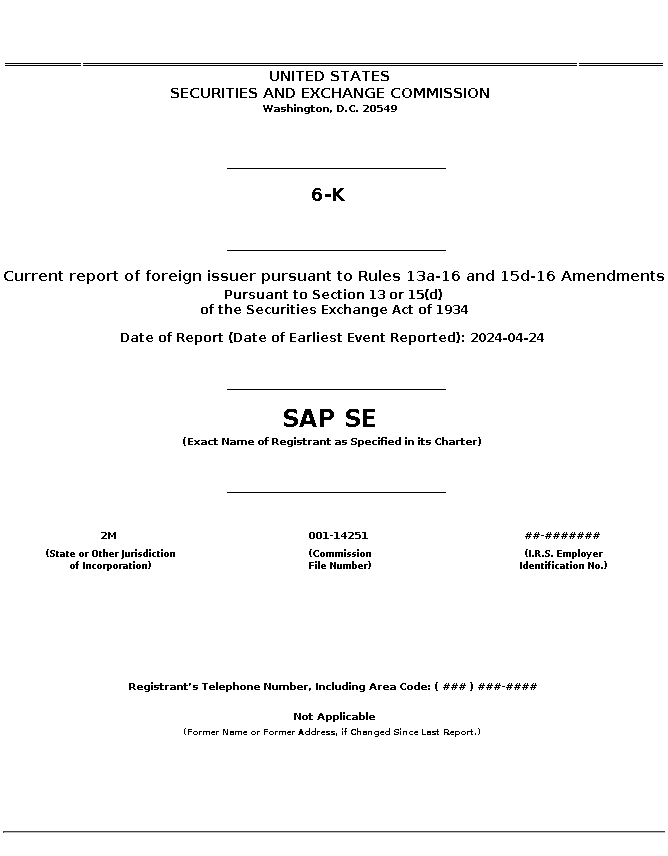 SAP : 6-K Current report of foreign issuer pursuant to Rules 13a-16 and 15d-16 Amendments