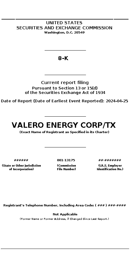 VLO : 8-K Current report filing