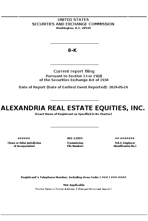ARE : 8-K Current report filing