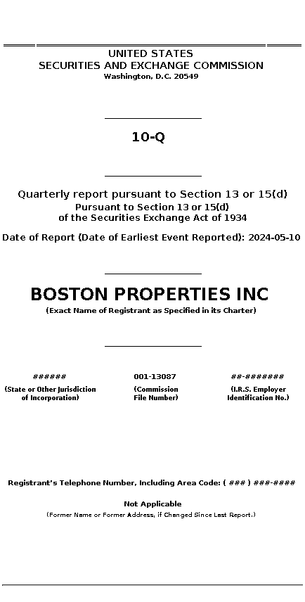 BXP : 10-Q Quarterly report pursuant to Section 13 or 15(d)