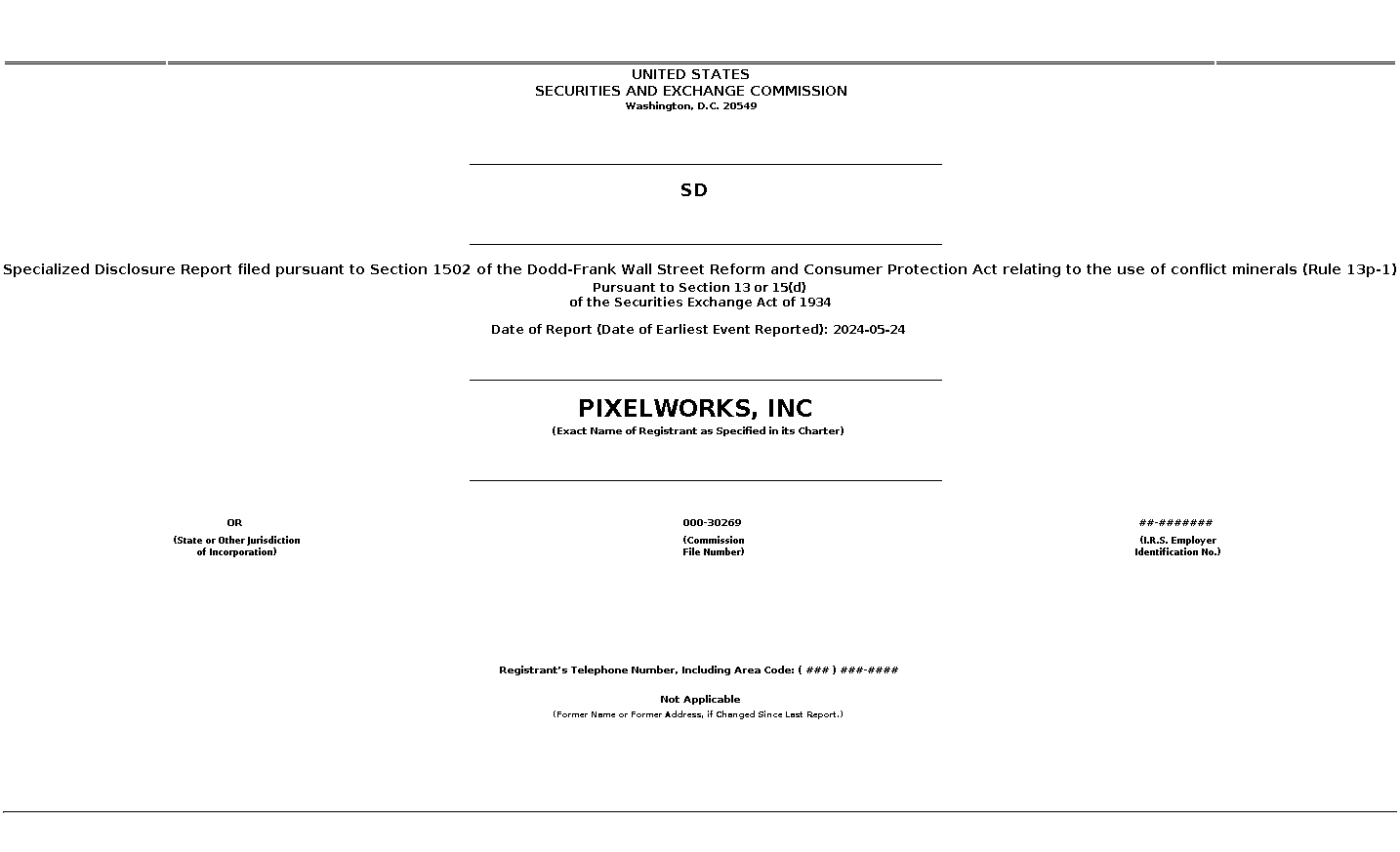 PXLW : SD Specialized Disclosure Report filed pursuant to Section 1502 of the Dodd-Frank Wall Street Reform and Consumer Protection Act relating to the use of conflict minerals (Rule 13p-1)