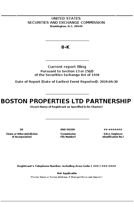 BXP : 8-K Current report filing