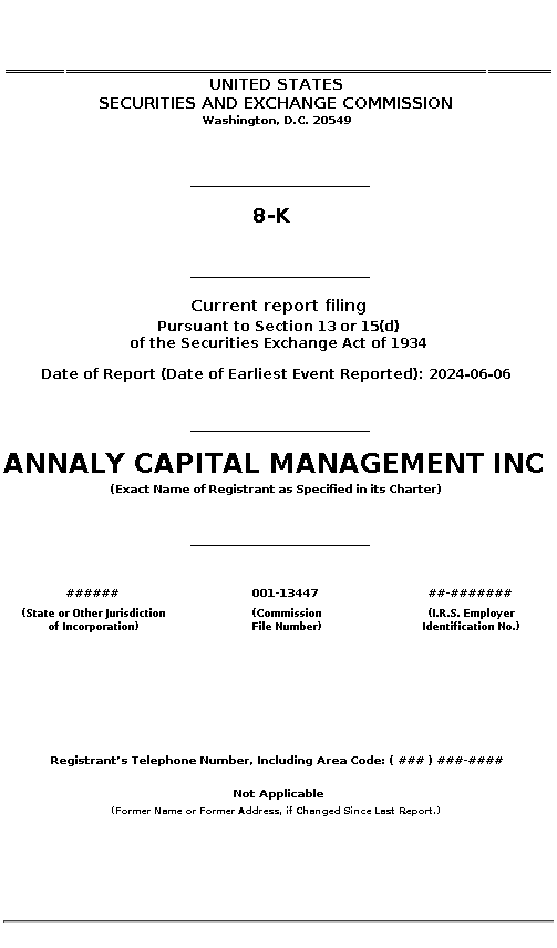 NLY : 8-K Current report filing