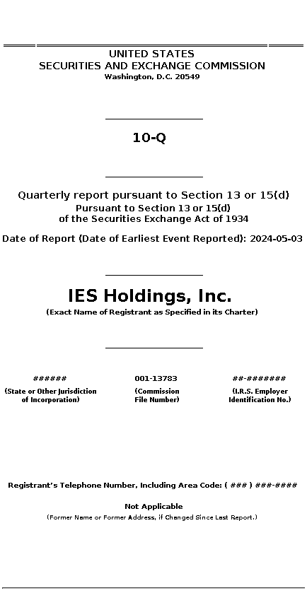 IESC : 10-Q Quarterly report pursuant to Section 13 or 15(d)