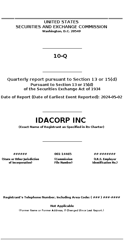 IDA : 10-Q Quarterly report pursuant to Section 13 or 15(d)
