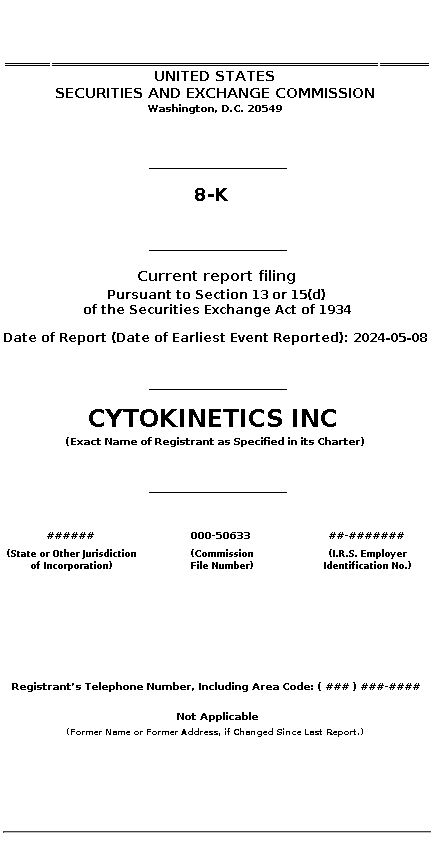 CYTK : 8-K Current report filing