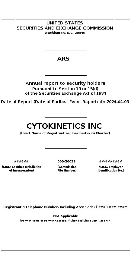 CYTK : ARS Annual report to security holders
