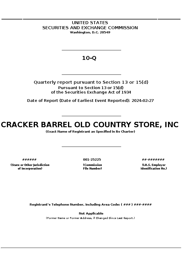 CBRL : 10-Q Quarterly report pursuant to Section 13 or 15(d)