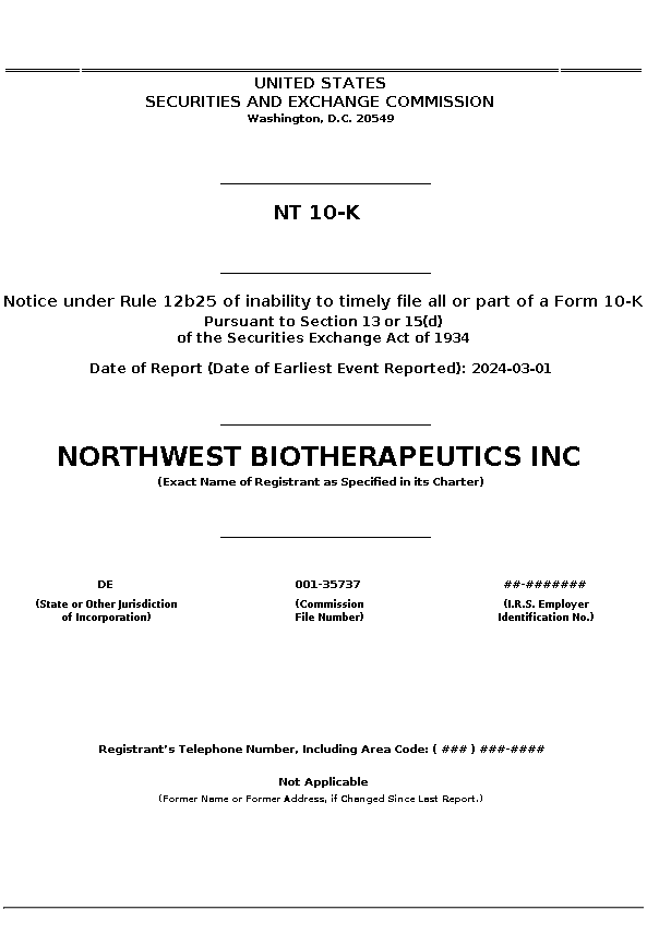 NWBO : NT 10-K Notice under Rule 12b25 of inability to timely file all or part of a Form 10-K