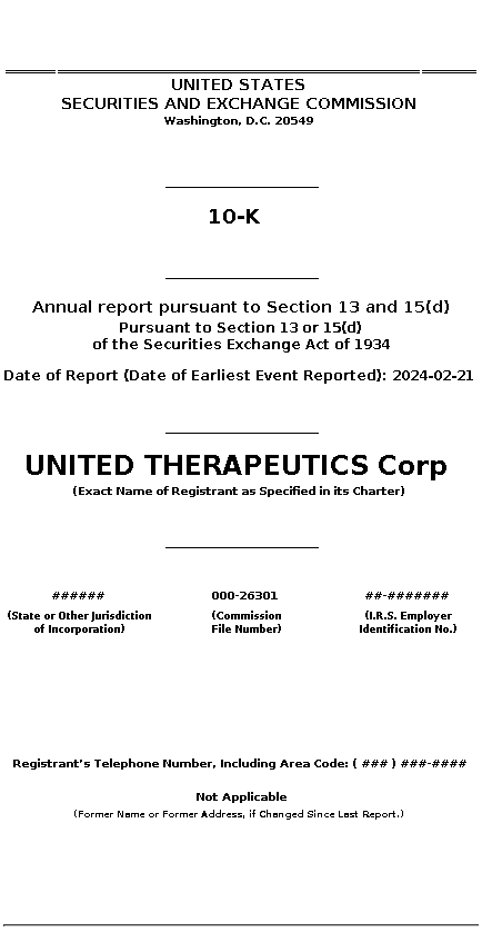 UTHR : 10-K Annual report pursuant to Section 13 and 15(d)