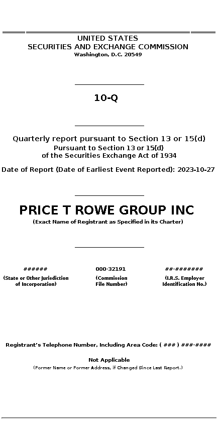 TROW : 10-Q Quarterly report pursuant to Section 13 or 15(d)