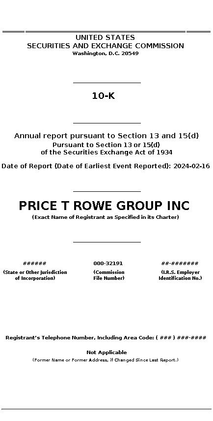 TROW : 10-K Annual report pursuant to Section 13 and 15(d)