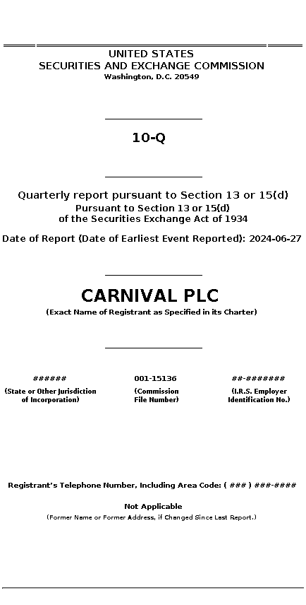 ccl : 10-Q Quarterly report pursuant to Section 13 or 15(d)