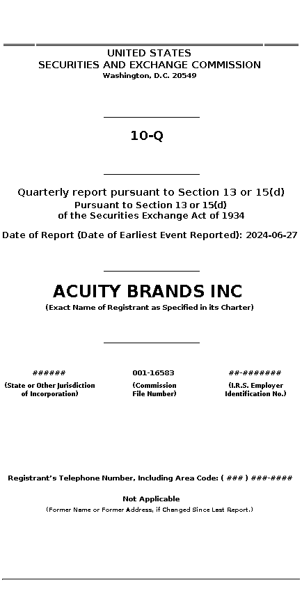 AYI : 10-Q Quarterly report pursuant to Section 13 or 15(d)