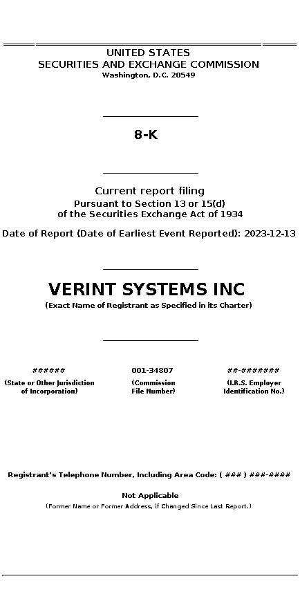 VRNT : 8-K Current report filing
