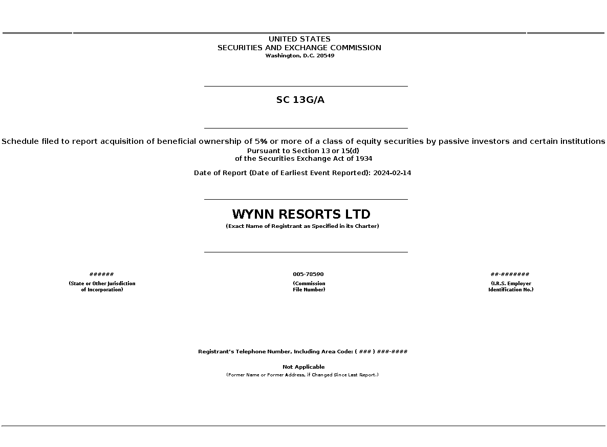 WYNN : SC 13G/A Schedule filed to report acquisition of beneficial ownership of 5% or more of a class of equity securities by passive investors and certain institutions