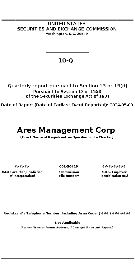 ARES : 10-Q Quarterly report pursuant to Section 13 or 15(d)