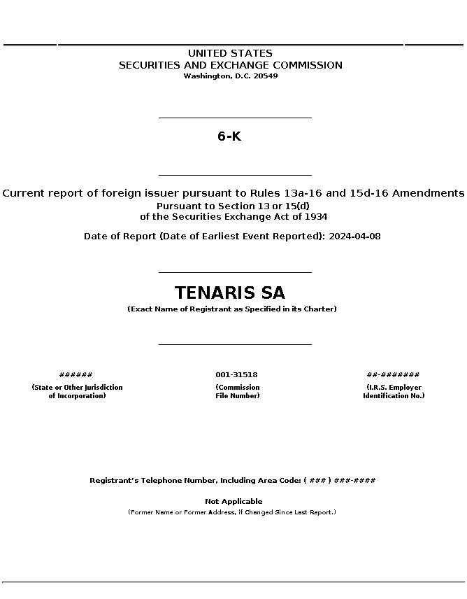 TS : 6-K Current report of foreign issuer pursuant to Rules 13a-16 and 15d-16 Amendments