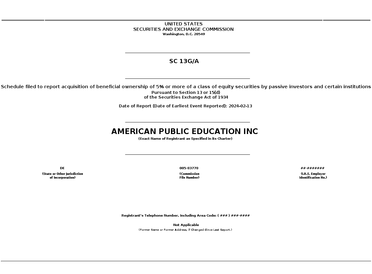 APEI : SC 13G/A Schedule filed to report acquisition of beneficial ownership of 5% or more of a class of equity securities by passive investors and certain institutions
