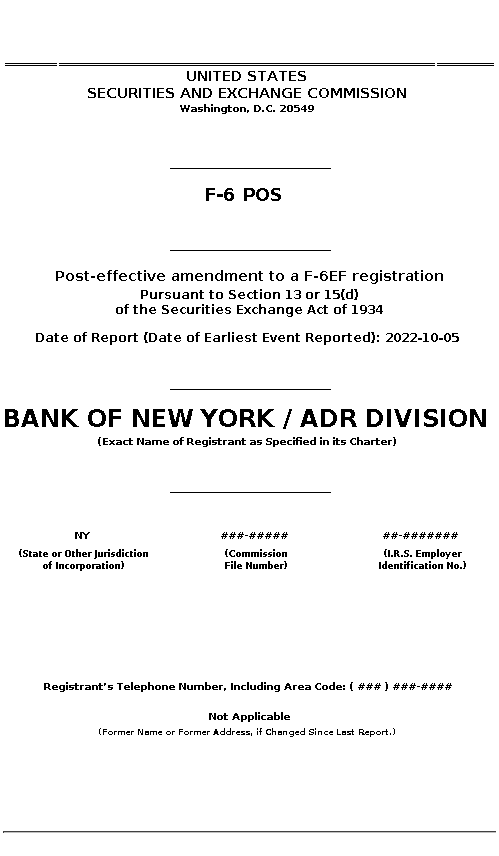NTDOY : F-6 POS Post-effective amendment to a F-6EF registration
