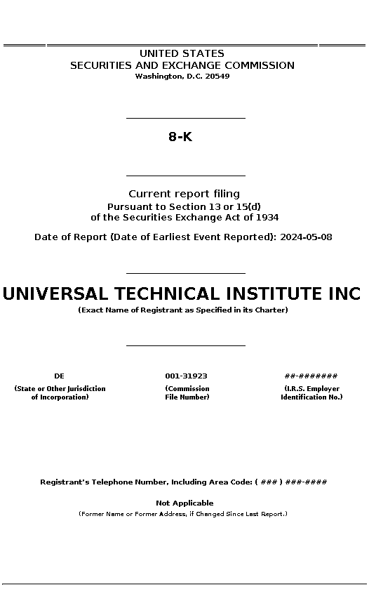 UTI : 8-K Current report filing