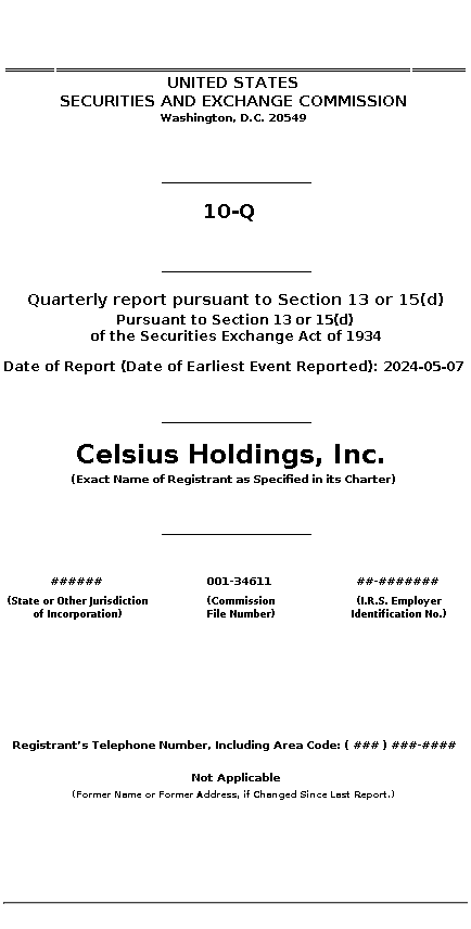 CELH : 10-Q Quarterly report pursuant to Section 13 or 15(d)
