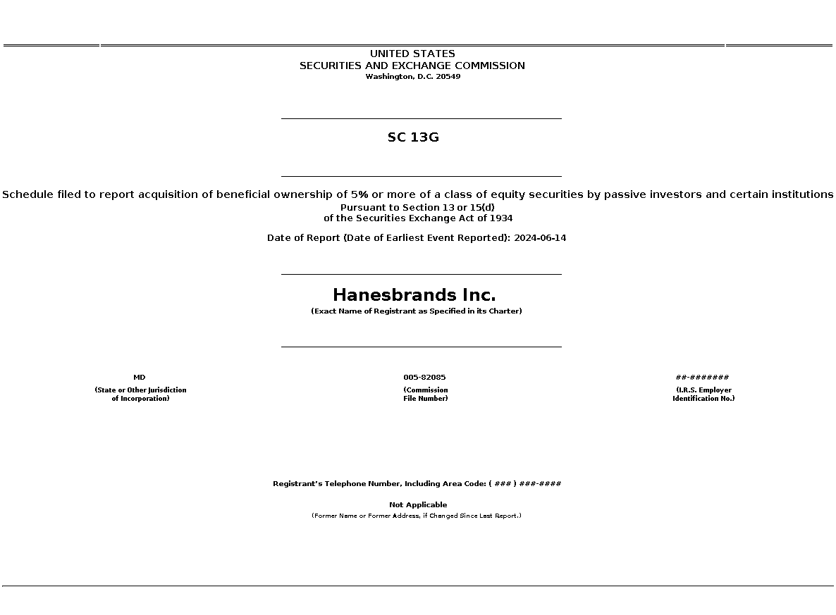 hbi : SC 13G Schedule filed to report acquisition of beneficial ownership of 5% or more of a class of equity securities by passive investors and certain institutions