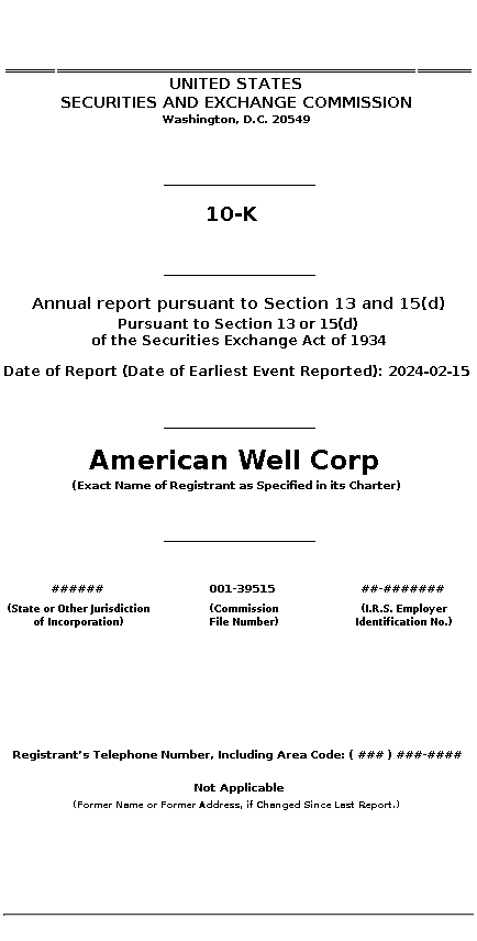 AMWL : 10-K Annual report pursuant to Section 13 and 15(d)