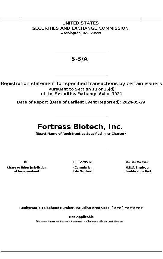 FBIO : S-3/A Registration statement for specified transactions by certain issuers