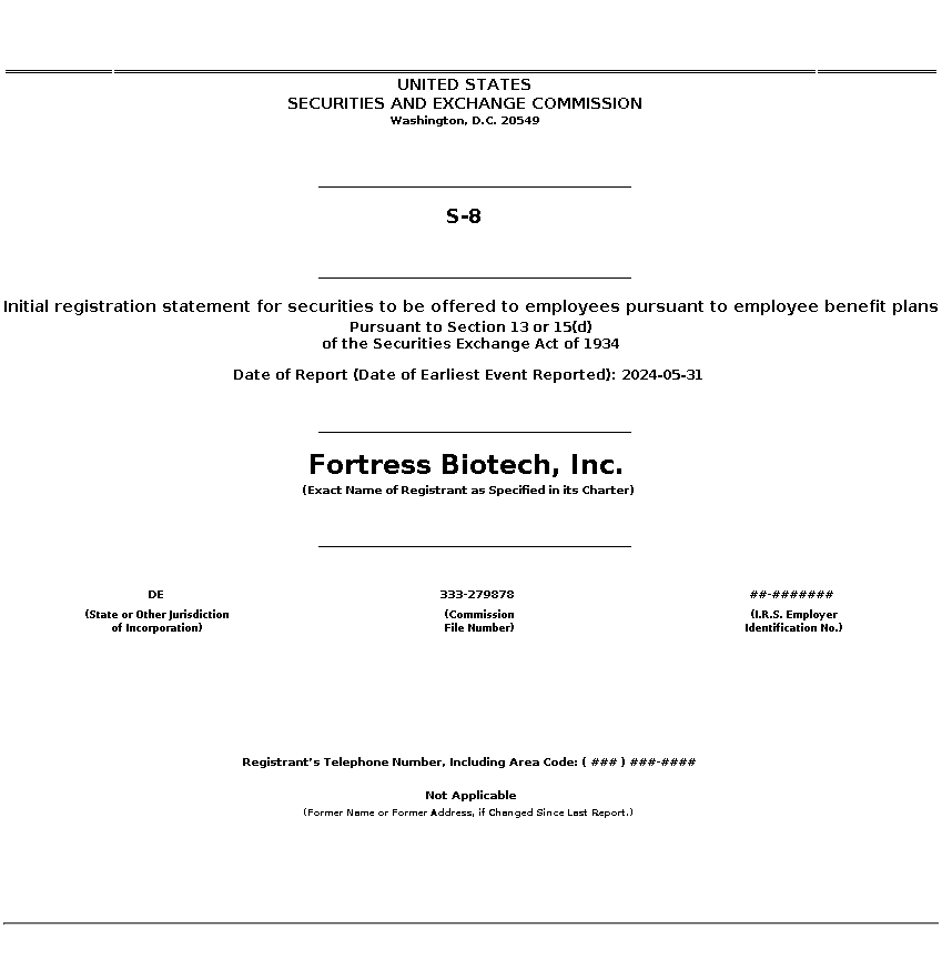 FBIO : S-8 Initial registration statement for securities to be offered to employees pursuant to employee benefit plans