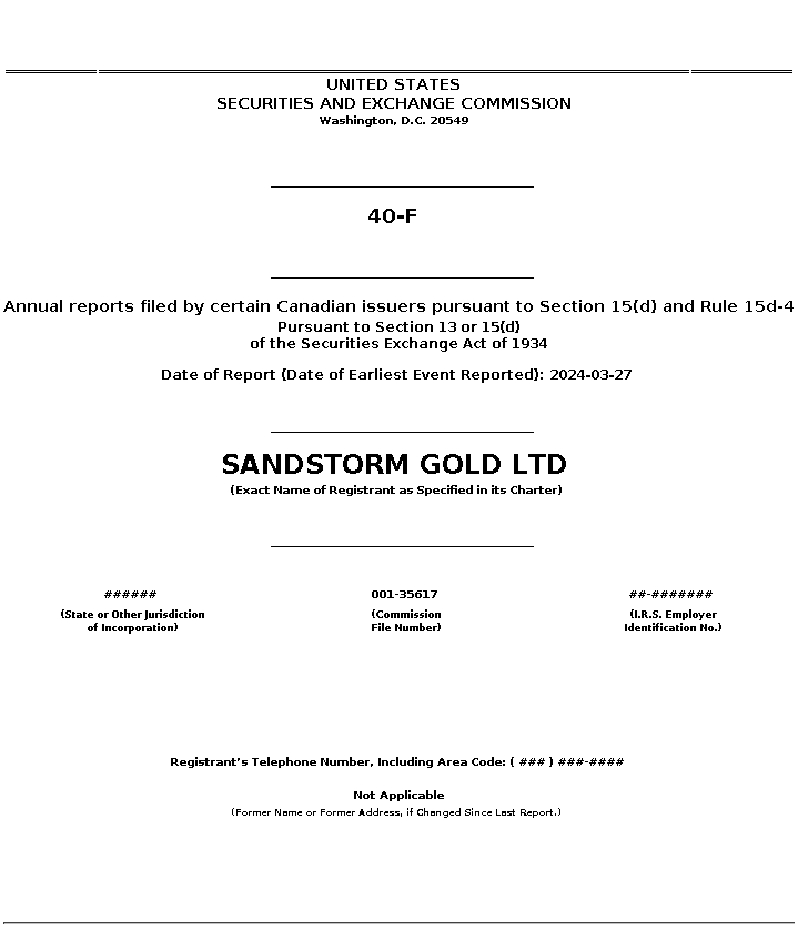 SAND : 40-F Annual reports filed by certain Canadian issuers pursuant to Section 15(d) and Rule 15d-4