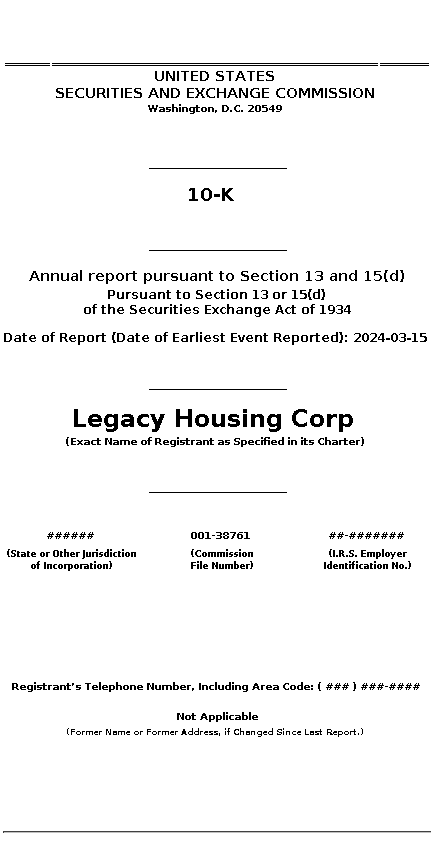 LEGH : 10-K Annual report pursuant to Section 13 and 15(d)