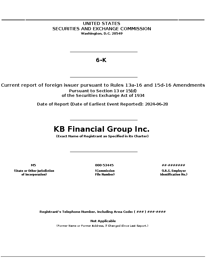 kb : 6-K Current report of foreign issuer pursuant to Rules 13a-16 and 15d-16 Amendments