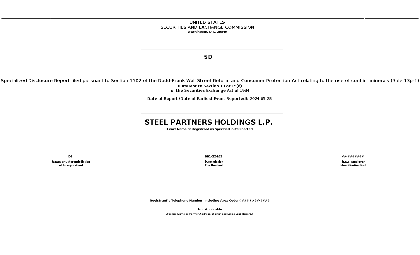 SPLP : SD Specialized Disclosure Report filed pursuant to Section 1502 of the Dodd-Frank Wall Street Reform and Consumer Protection Act relating to the use of conflict minerals (Rule 13p-1)