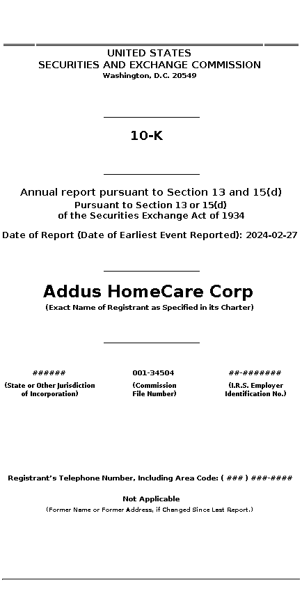 ADUS : 10-K Annual report pursuant to Section 13 and 15(d)