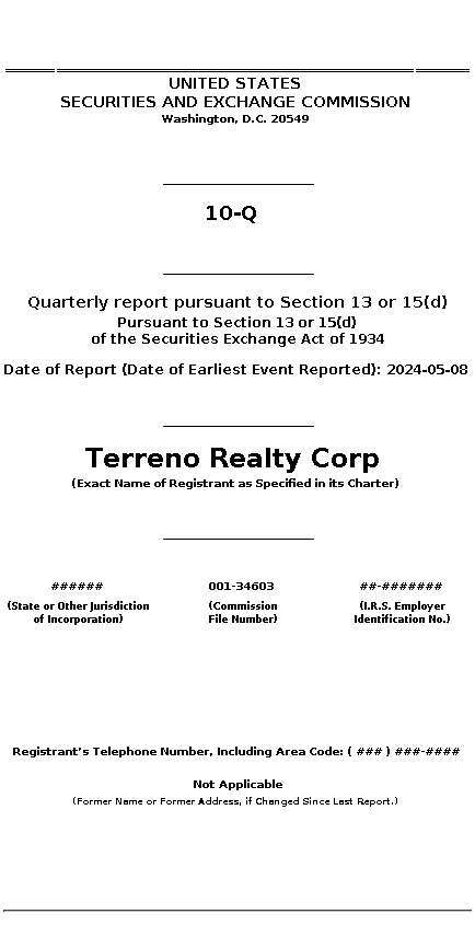 TRNO : 10-Q Quarterly report pursuant to Section 13 or 15(d)