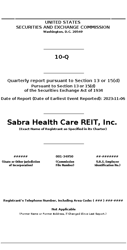 SBRA : 10-Q Quarterly report pursuant to Section 13 or 15(d)