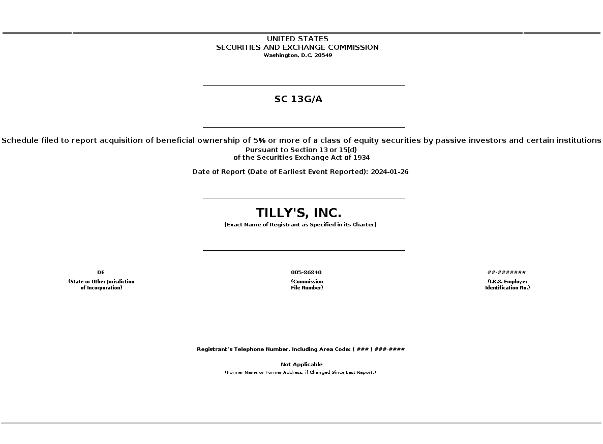 TLYS : SC 13G/A Schedule filed to report acquisition of beneficial ownership of 5% or more of a class of equity securities by passive investors and certain institutions