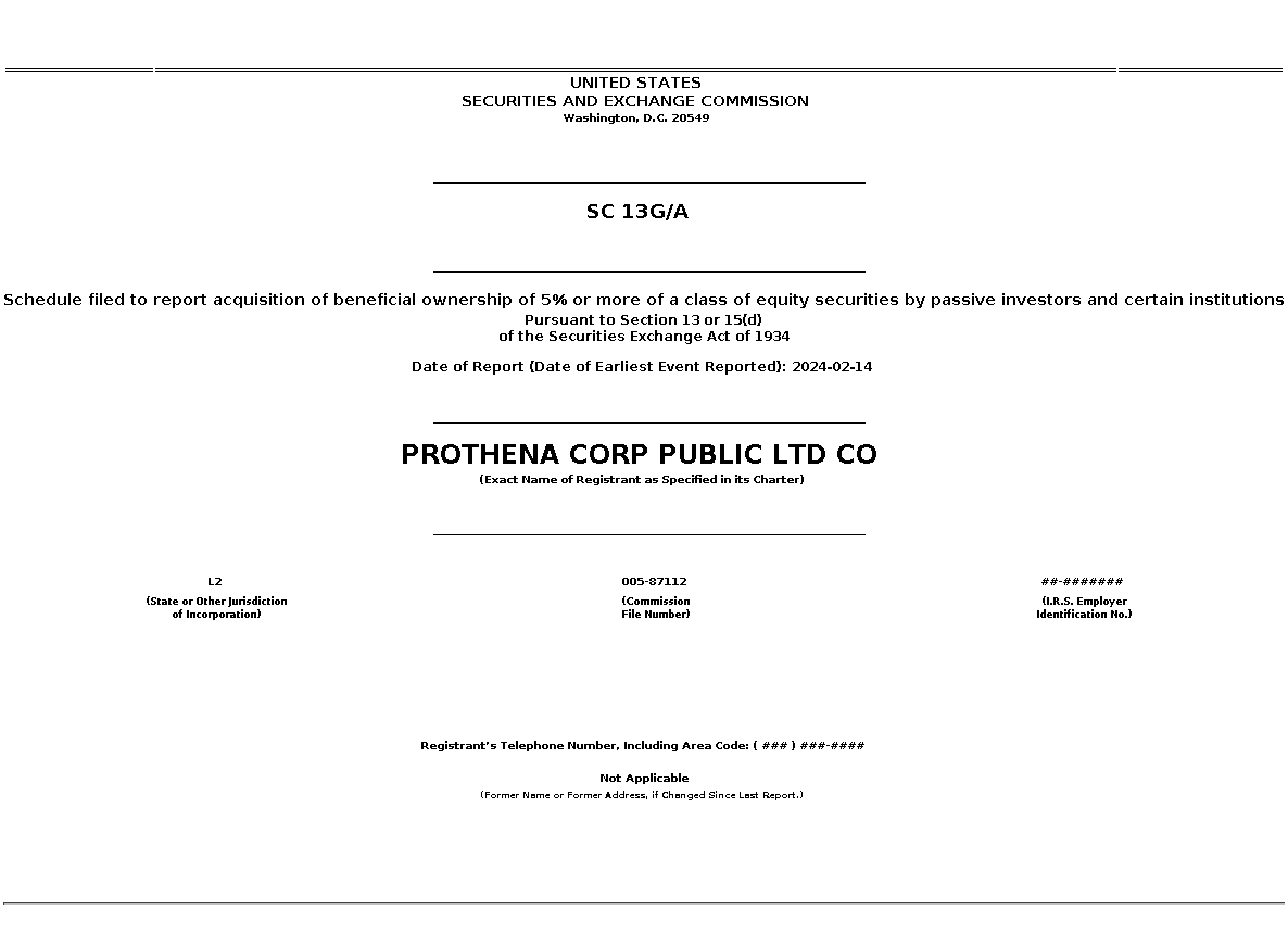 PRTA : SC 13G/A Schedule filed to report acquisition of beneficial ownership of 5% or more of a class of equity securities by passive investors and certain institutions