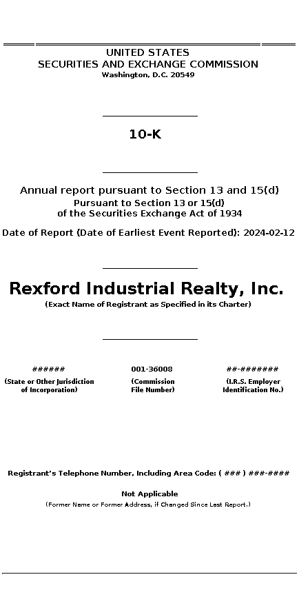 REXR : 10-K Annual report pursuant to Section 13 and 15(d)