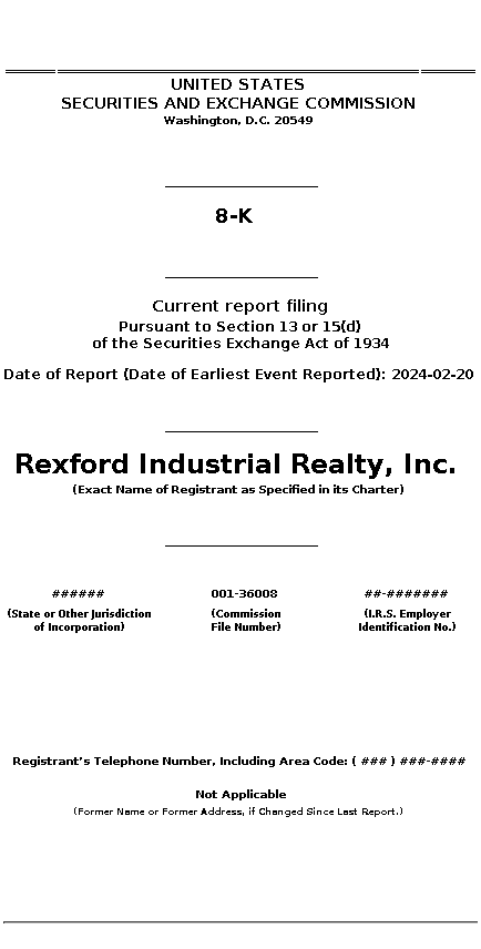 REXR : 8-K Current report filing