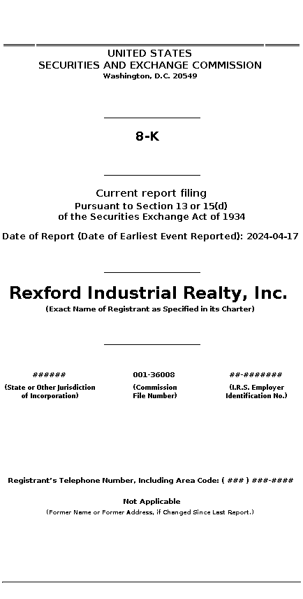 REXR : 8-K Current report filing