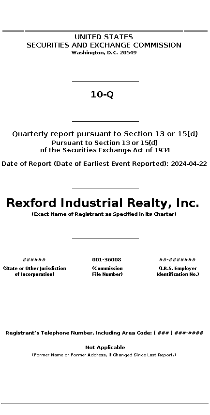 REXR : 10-Q Quarterly report pursuant to Section 13 or 15(d)