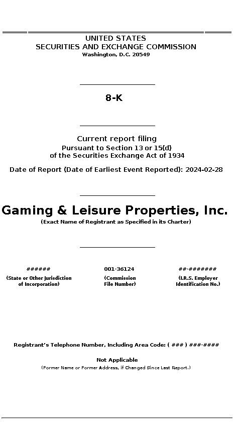 GLPI : 8-K Current report filing