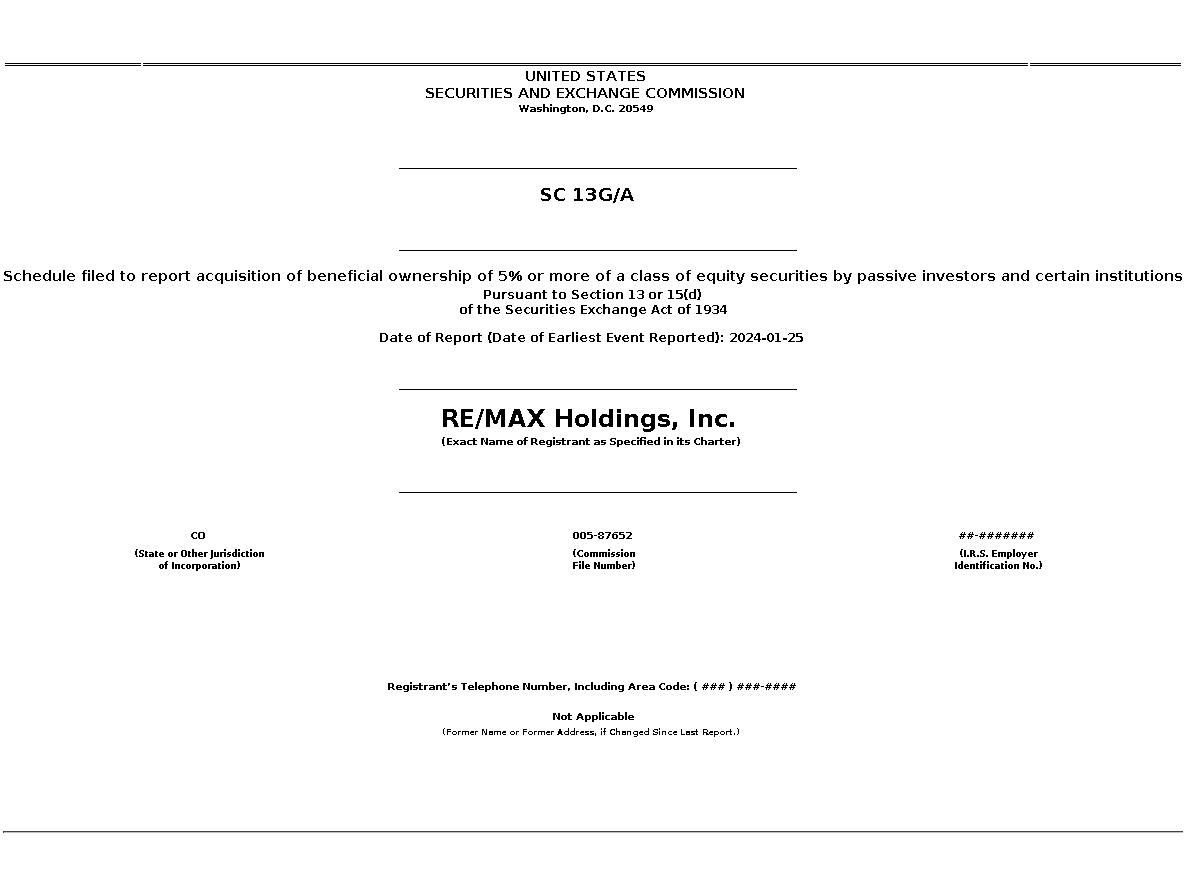 RMAX : SC 13G/A Schedule filed to report acquisition of beneficial ownership of 5% or more of a class of equity securities by passive investors and certain institutions