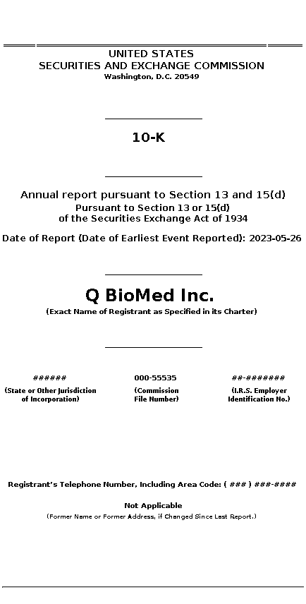 QBIO : 10-K Annual report pursuant to Section 13 and 15(d)