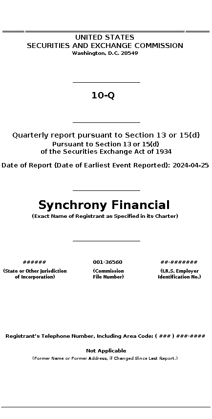 SYF : 10-Q Quarterly report pursuant to Section 13 or 15(d)
