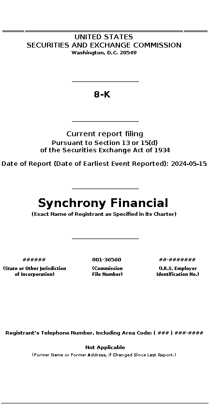 SYF : 8-K Current report filing