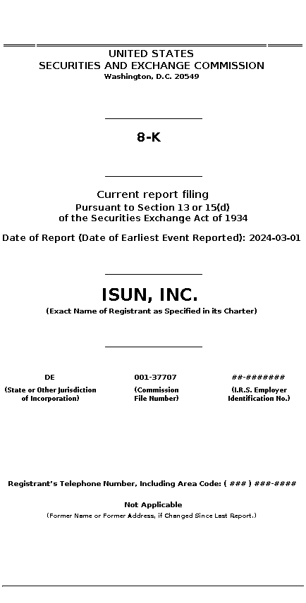 ISUN : 8-K Current report filing
